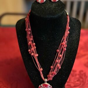 Elegant Pink Beaded Necklace and Earring Set